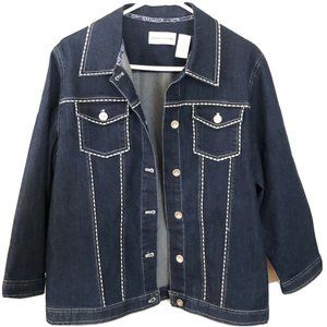 Women's 16 Alfred Dunner Jacket Blazer 3/4 Sleeve Denim Jean Jacket Blue